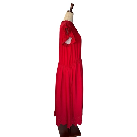 The Great. Moonlight Embroidered Red Silk Midi Dress sz 2 Medium - Picture 6 of 13